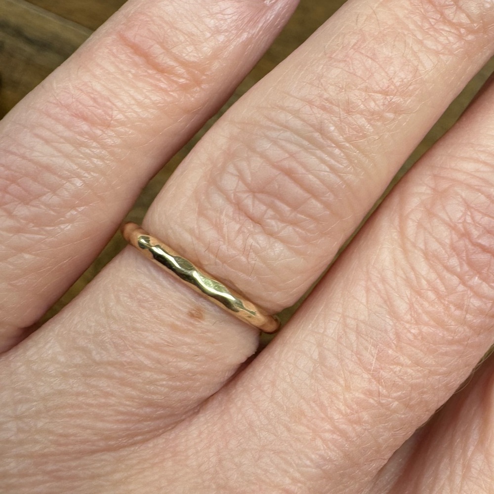 1.8mm 14kt Yellow Gold Hammered Wedding or Stacking Band, Size 5.0